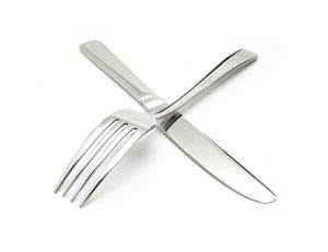 This is a professional photograph for Northumberland Council in a studio style photo of a knife and fork in detail.