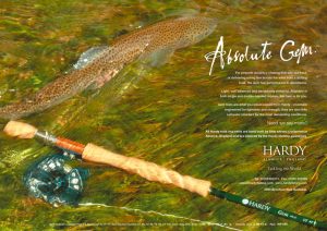 This is a professional advertising shot in an outdoor setting photograph, Hardy of Alnwick who are talking about there rods and reels which are attractive.