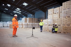 Behind the scenes shot showing the shooting location and set up for a professional people photography shoot.