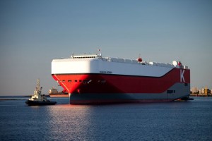 Professional industrial and transport shot of the K-Line ship on the quayside. Shot by professional north-east photographer Cal Carey.