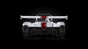 Professional advertising shot of Gibson Motorsport's GH20 car. Rear view on a black background. Shot by professional northeast advertising photographer Cal Carey.