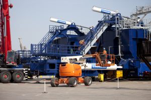Professional industrial photography shot showing the new pile restraint arms on teesport. Shot by professional northeast industrial photographer Cal Carey.