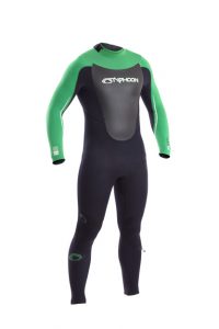 Professional product photography shot of the Vortes 5mm green wetsuit on a white background. Shot by professional northeast product photographer Cal Carey.
