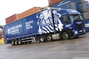 Professional commercial photography shot showing PD Ports new lorry on the docks. Shot by professional northeast commercial photographer Cal Carey.