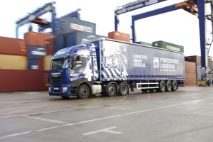 Professional commercial photography shot showing PD Ports new lorry on the docks. Shot by professional northeast commercial photographer Cal Carey.