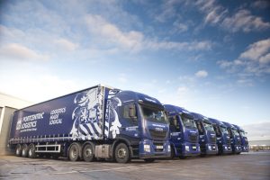 Professional commercial photography shot showing the lorries at the depot all lined up. Six of them. Shot by professional northeast commercial photographer Cal Carey.