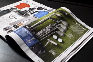 Shot of a double page spread of Forever Sports Magazine featuring editorial photography from Cal Carey Photographer.