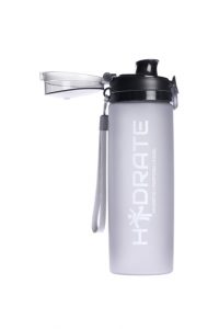 A studio product photograph, shot on a crisp white background, beautifully light detail shot of the bottle with the cap open, showing the mechanism. It makes for a great advertising image. Shot at Cal Carey's studio in Saltburn, Teesside for a local business selling on Amazon and Ebay.